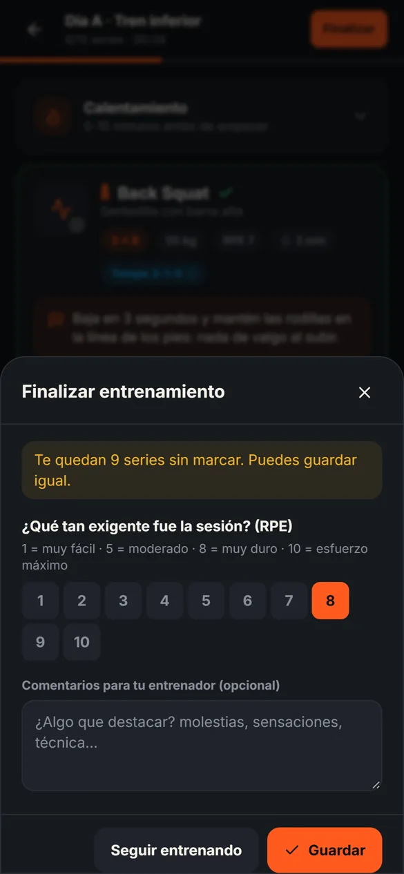 Calificación de qué tan exigente fue la sesión, del 1 al 10
